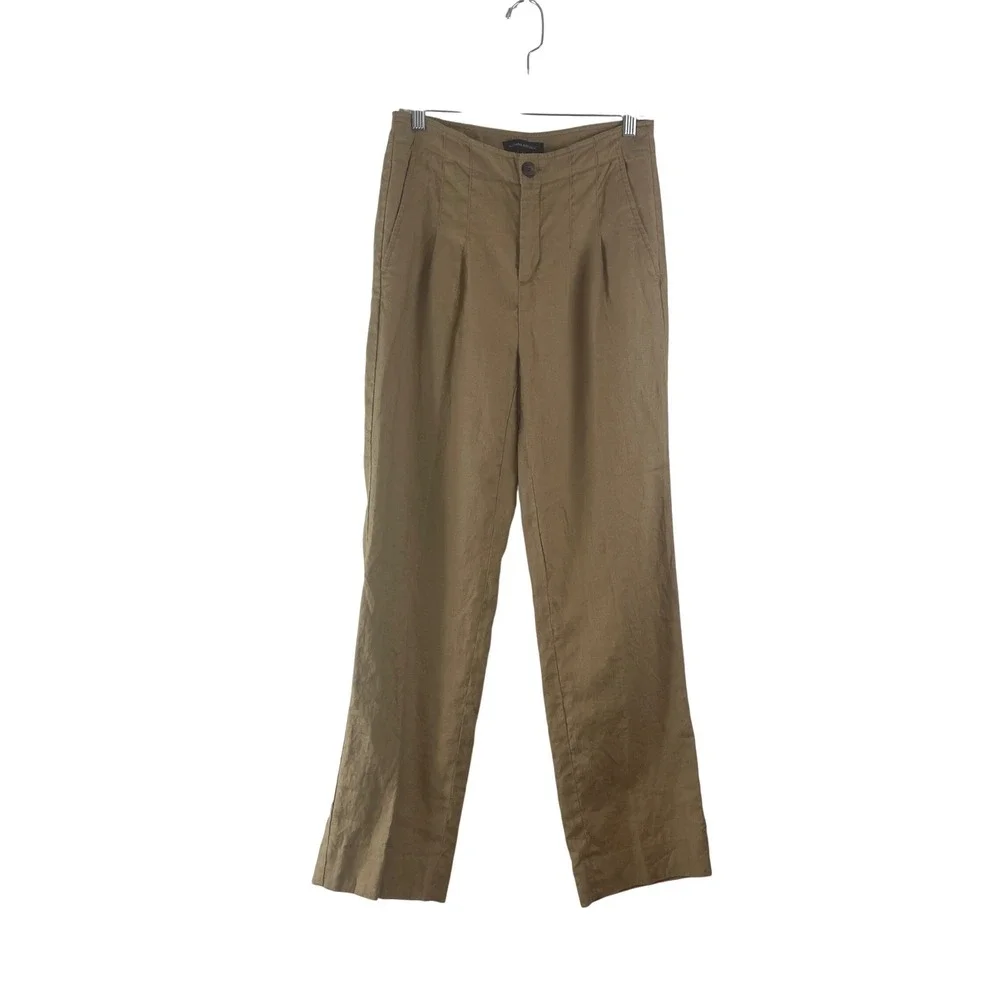 Banana Republic Pleated Linen Pants Womens 2 Iced Latte Brown High Rise Wide Leg